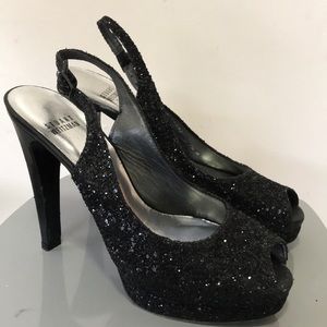 Stuart Weitzman Black Glitter heel shoes